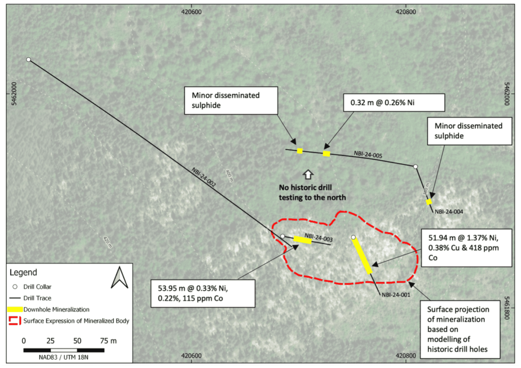 Figure 1. Plan map showing the 2024 phase 1 drill program with significant intercepts.